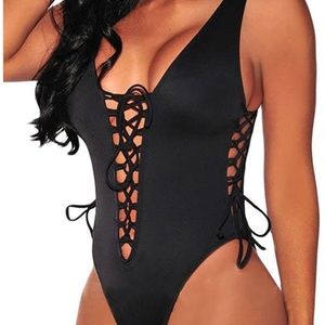 Tie up One Piece Swimsuit Black